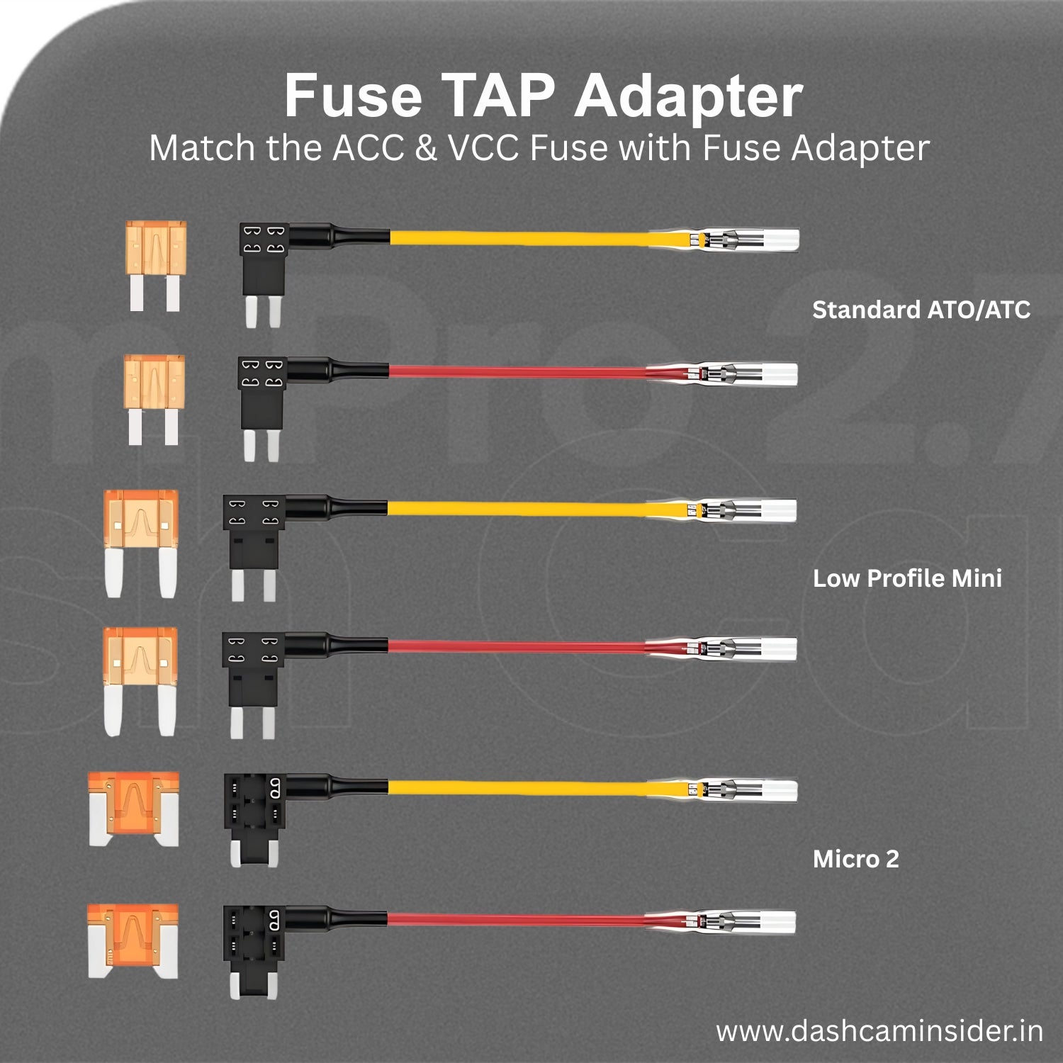 Match the ACC & VCC Fuse with Fuse Adapter