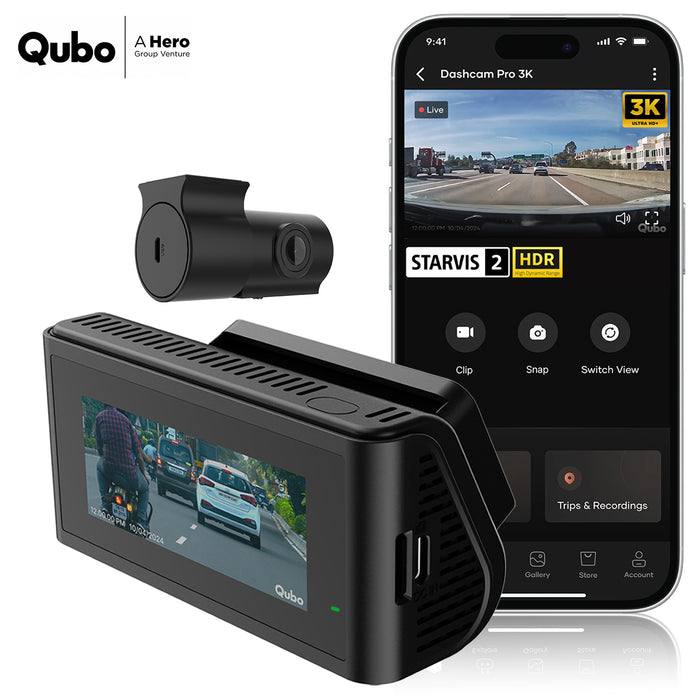 Qubo Car Dash Cam Pro 3K Sony STARVIS 2 IMX675 Sensor Dual Channel from Hero Group