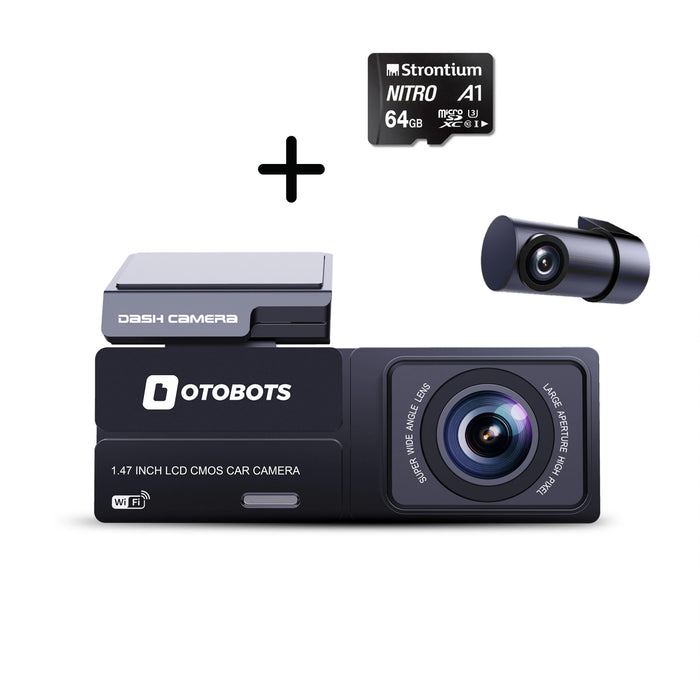 BUNDLE DEALS Otobots DVR3036 Car Dash Camera with 2K Real QHD, Recording, 24H Parking Monitoring, WiFi App Control, Night Vision, G-Sensor, 1.47" IPS LCD Display, Smart Collision Detection + 64GB SD Card