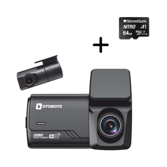 BUNDLE DEALS Otobots DVR3035 Car Dash Camera with 2K Real QHD, Recording, 24H Parking Monitoring, WiFi App Control, Night Vision, G-Sensor, 2.0 Inch" IPS LCD Display, Smart Collision Detection + 64GB SD Card
