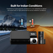 Qubo Car Dashcam Pro 3K designed for Indian weather, showcasing performance in extreme temperatures from -20°C to 85°C.