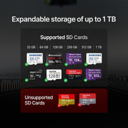 Image showing supported and unsupported SD cards for Qubo Car Dashcam Pro 3K with expandable storage up to 1 TB.