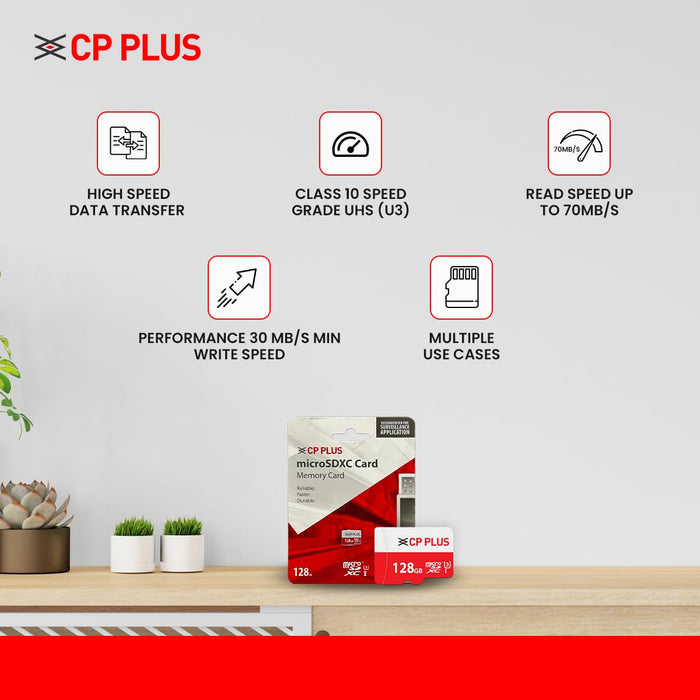 CP PLUS 128GB microSDXC Memory Card Grade UHS-3 Class 10, Up to 70 Mbps Reading & 30 Mbps Writing Speed with High Performance of Data Transfer & Lower Power Consumption for Portable Devices| CP-UM128C