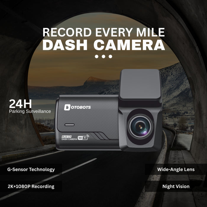 BUNDLE DEALS Otobots DVR3035 Car Dash Camera with 2K Real QHD, Recording, 24H Parking Monitoring, WiFi App Control, Night Vision, G-Sensor, 2.0 Inch" IPS LCD Display, Smart Collision Detection + 64GB SD Card