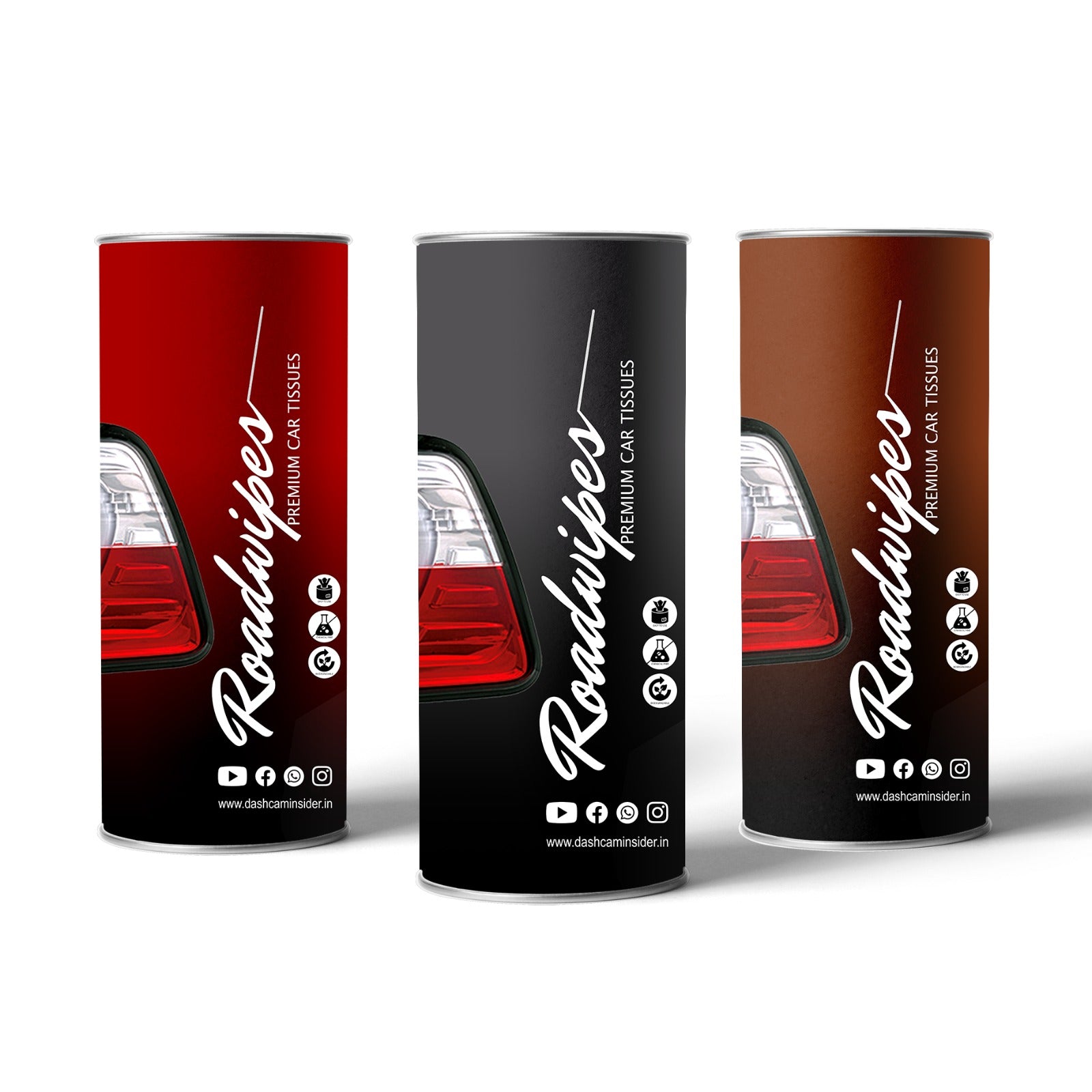 Road Wipes | Elegant Premium Cup-holder Tissue Tube | Xtra large | 60 pulls x 2 ply | 3 Nos Combo Set