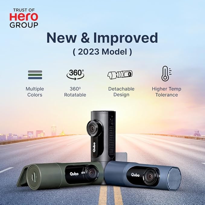 Qubo Car Dash Camera Pro X 3MP 1296p from Hero Group | Made in India | Super Capacitor| Wide Angle View | Emergency Recording | SD Card Upto 1TB Supported | Easy DIY Set Up | (Space Grey) - DASHCAM INSIDER.IN
