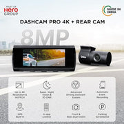 Qubo Car Dash Camera True 4K HDR 2160P UHD Dual Channel from Hero Group, SONY STARVIS IMX415 Sensor, Made in India, ADAS, Rear 1080P, GPS Log, 2.8" Display, 140° Wide Angle, Supports Up to 1TB SD Card - DASHCAM INSIDER.IN
