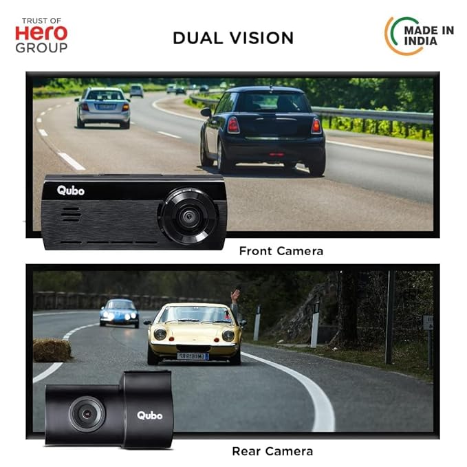 Qubo Car Dash Camera True 4K HDR 2160P UHD Dual Channel from Hero Group, SONY STARVIS IMX415 Sensor, Made in India, ADAS, Rear 1080P, GPS Log, 2.8" Display, 140° Wide Angle, Supports Up to 1TB SD Card - DASHCAM INSIDER.IN