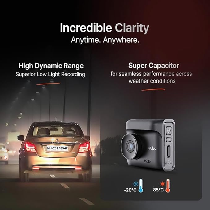 Qubo (New Launch) Car Dash Cam Pro 2.7K by Hero Group, HDR Dual Channel, Made in India, 2.7K 5MP Front QHD+ 2MP Rear FHD, 140° View, 2" LCD Display, GPS Log, Supports Up to 1 TB SD Card - DASHCAM INSIDER.IN